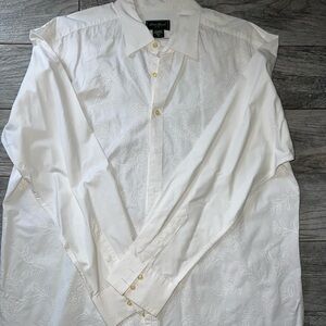 Eddie Bauer Men's White Floral Button Down Shirt